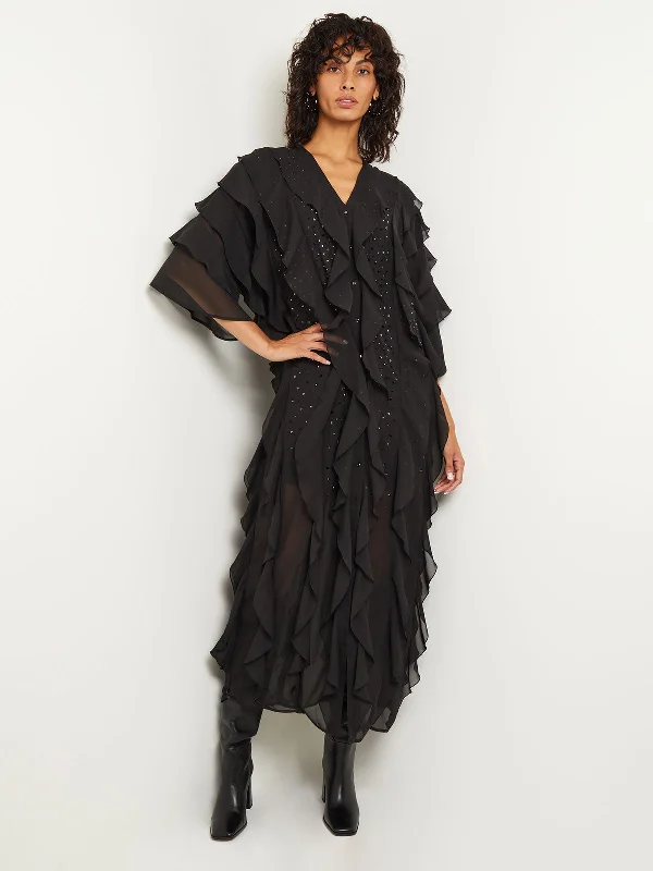 Tiered Ruffle Woven Chiffon Maxi Dress Cozy Spaghetti Strap Maxi Dress