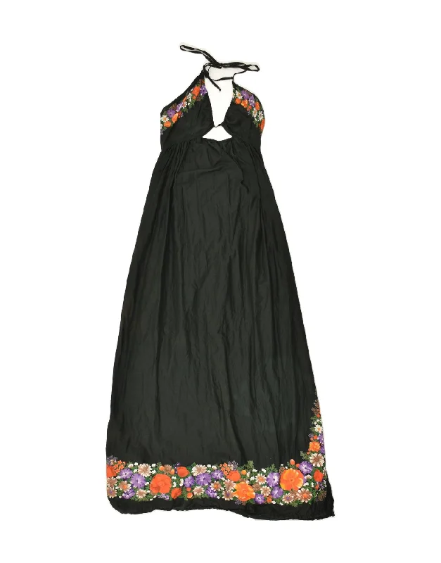 VINTAGE Womens Sleeveless Maxi Dress UK 0 2XS Black Floral Comfortable T-Shirt Maxi Dress