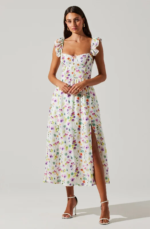 Wedelia Floral Bustier Midi Dress Comfortable Wrap Midi Dress