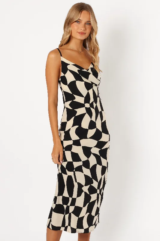 Winnie Wrap Maxi Dress - Black Print Comfortable Maxi Dress with Sleeves