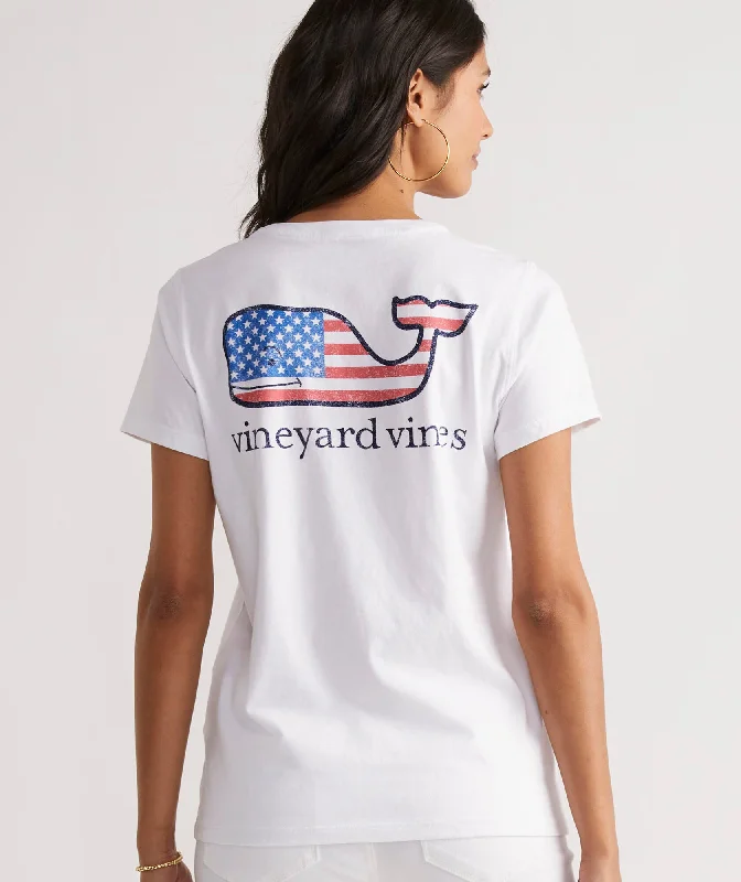 Vineyard Vines Flag Whale Short-Sleeve Pocket Tee White Cap Spandex Blend Rayon Blend Denim Blend