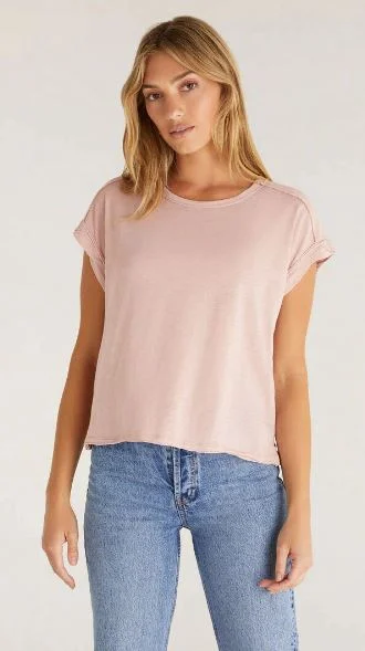 Z Supply Market Cuffed Short Sleeve Tee Blush Mood Elegant Classic Vintage