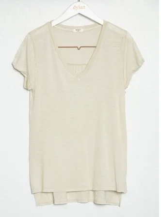 Dylan Burnout Soft Slub Short Sleeve V-Neck Tee Sand Cotton Fabric Linen Fabric Terry Fabric