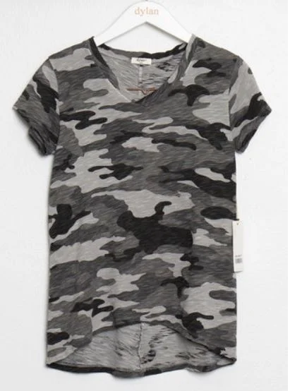 Dylan Camo Crossover V-Neck Tee Linen Grey Rayon Fabric Velvet Fabric Corduroy Fabric