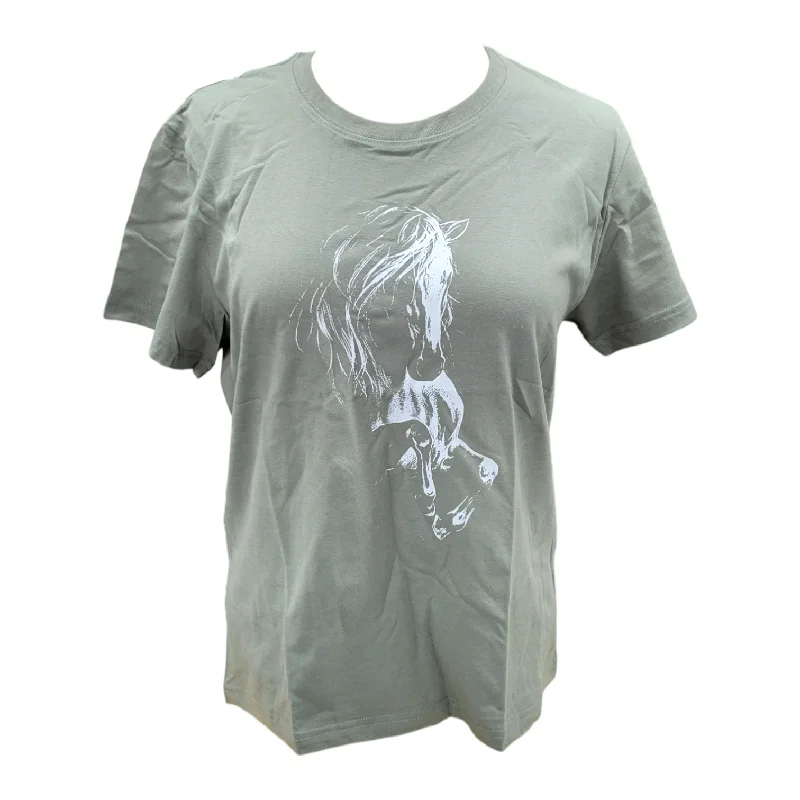 Ladies Rearing Horse T-Shirt Lace Blend Ribbed Blend Corduroy Blend