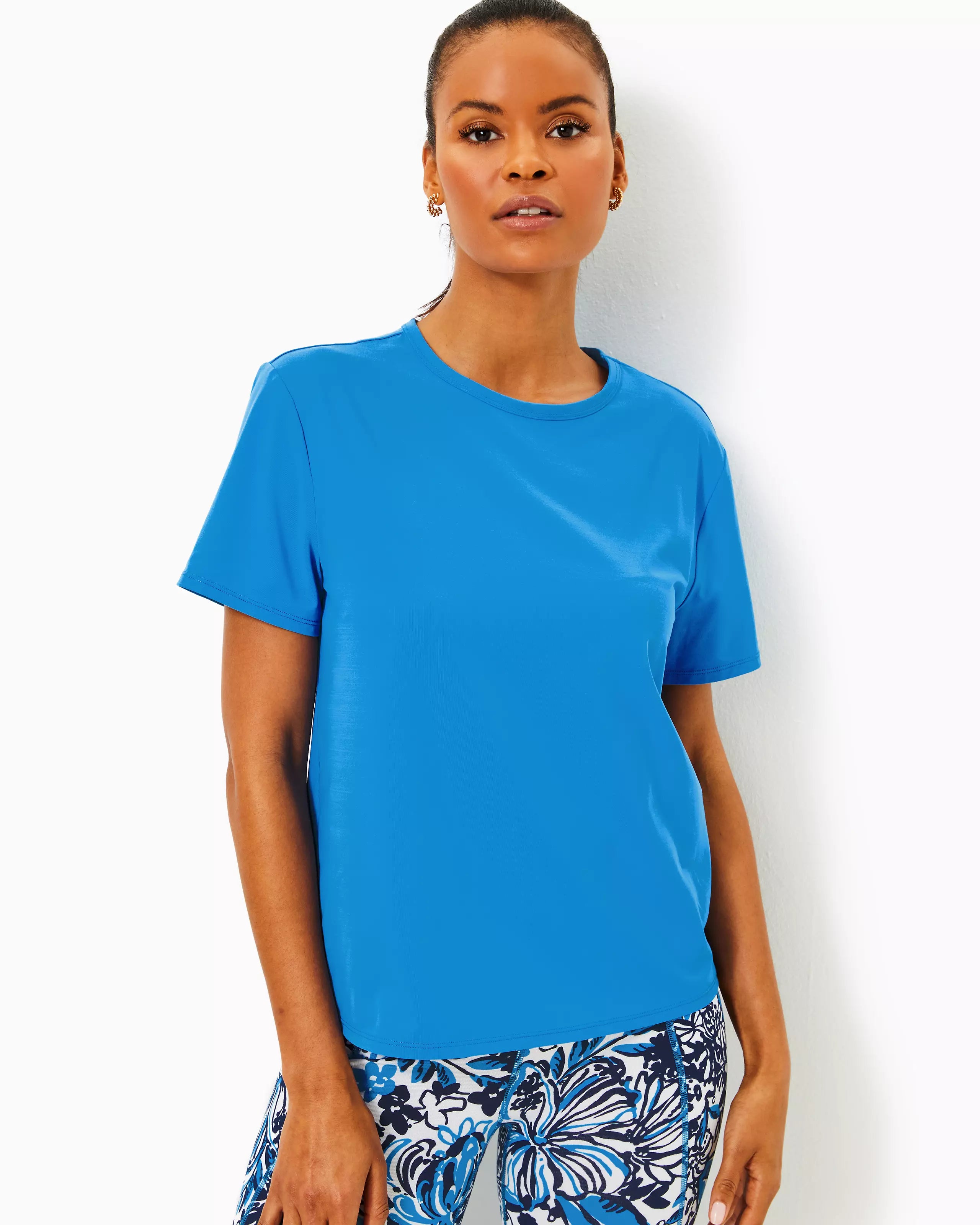 Lilly Pulitzer UPF 50+ Luxletic Rally Active Tee Morelle Blue Ribbed T-Shirt High Neck Heavyweight