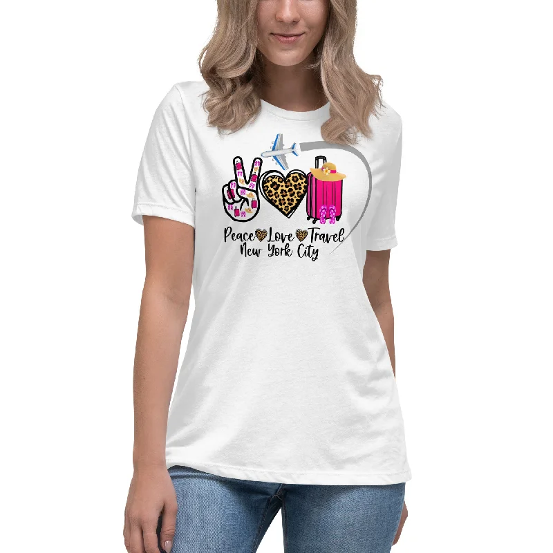 Peace Love Travel - New York City - Women's Relaxed T-Shirt Striped Floral Plaid