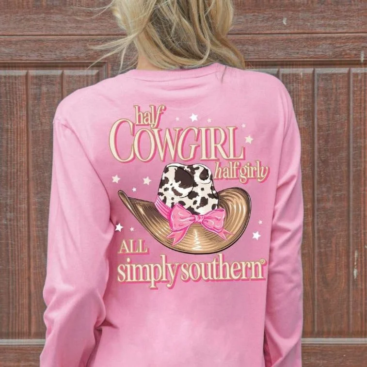 Simply Southern Women's Long Sleeve T-Shirt - "Half Cowgirl, Half Girly, All Simply Southern" Nylon Fabric Polyester Fabric Spandex Fabric