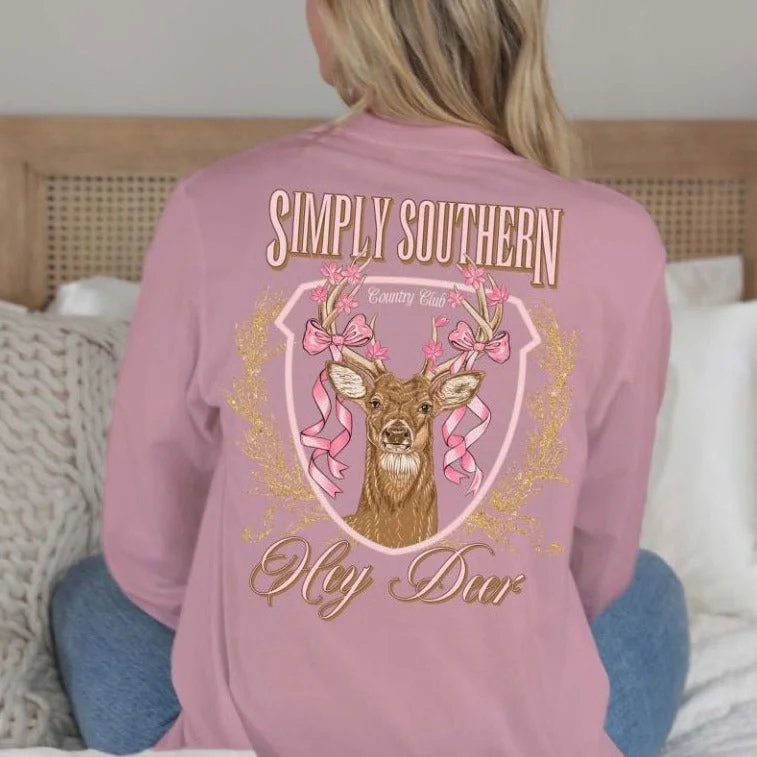 Simply Southern Women's Long Sleeve T-Shirt - "Hey Deer" Machine Wash Dry Clean Hand Wash