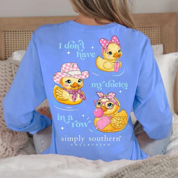 Simply Southern Women's  & Kids Long Sleeve T-Shirt - "I Don't Have My Ducks in a Row" (Adult and Youth Sizes) Notch Collar Peter Pan Collar Cowl Neck