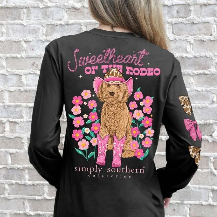 Simply Southern Women's & Kids Long Sleeve T-Shirt - "Sweetheart of the Rodeo" (Adult and Youth Sizes) Notch Collar Peter Pan Collar Cowl Neck