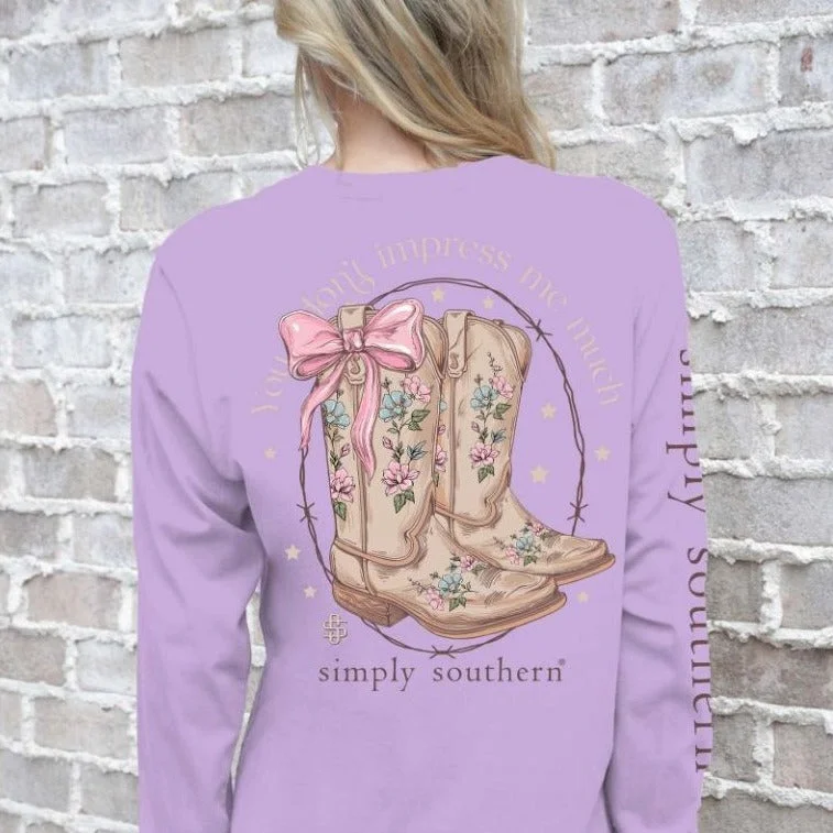 Simply Southern Women's Long Sleeve T-Shirt - "You Don't Impress Me Much" Striped Floral Plaid