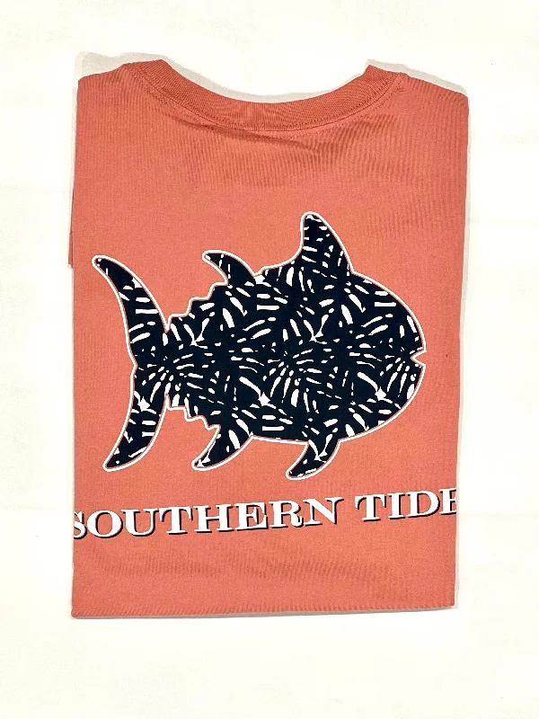 Southern Tide Short Sleeve Palm Printed Skipjack Tee Pale Primrose Layered Multi-layer Single Layer