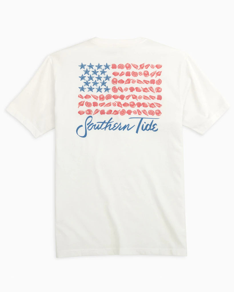 Southern Tide Short Sleeve Sea To Shining Sea Shell Tee Classic White Sequined Glittery Shiny