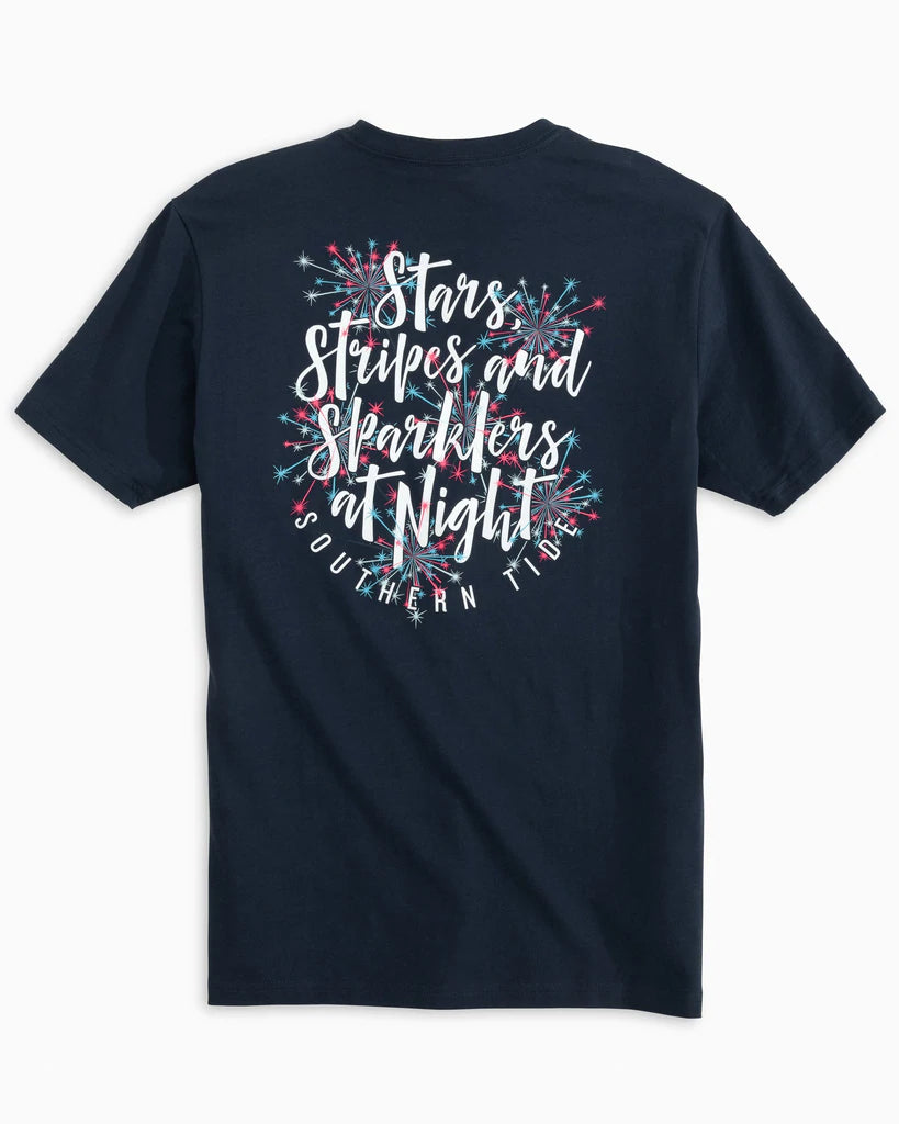 Southern Tide Short Sleeve Sparklers At Night Tee True Navy Spandex Blend Rayon Blend Denim Blend