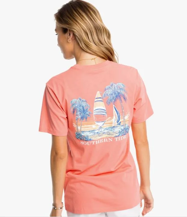 Southern Tide Short Sleeve Sunset Sailing Tee Rouge Red Lace Blend Ribbed Blend Corduroy Blend