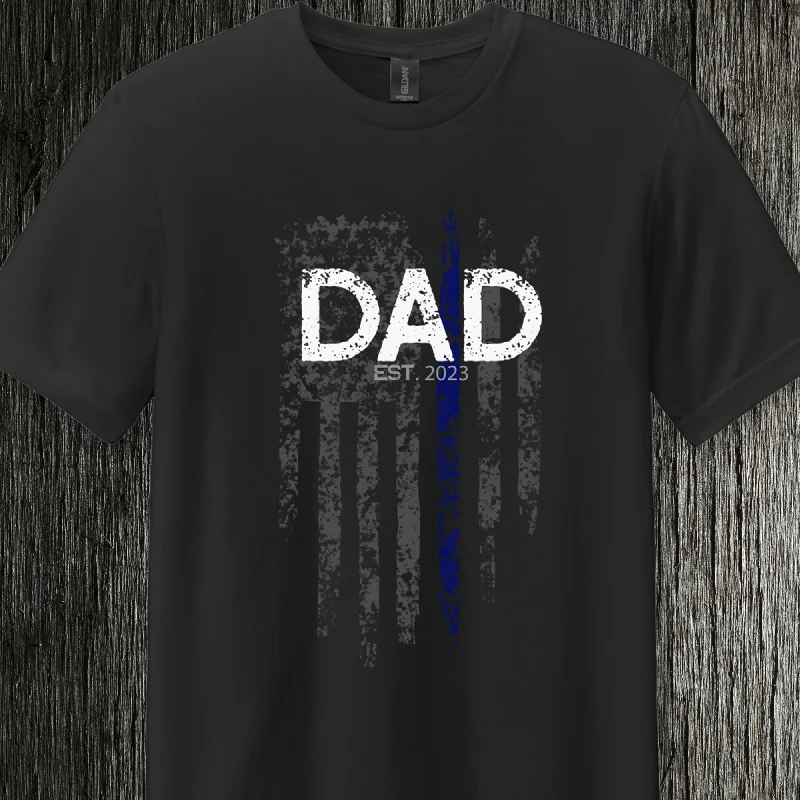 Super Soft 100% Ring-Spun Cotton Dad T-Shirt with Distressed Flag - Est. 2023/2024 Fitted T-Shirt Seamless Stretchy