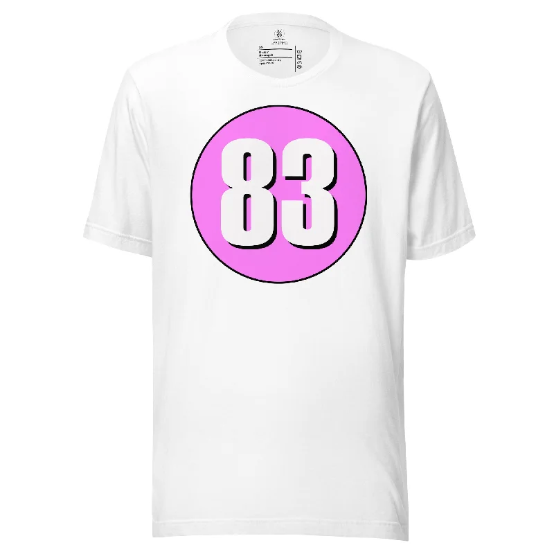 Unisex t-shirt: White on Pink 83 Hooded Caped Shawl Collar