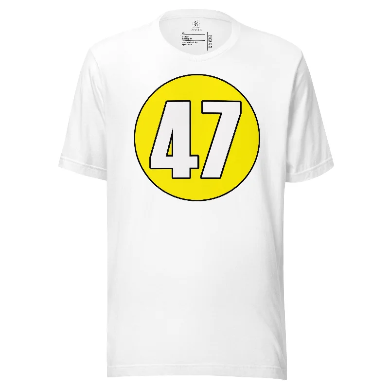 Unisex t-shirt: White on Yellow 47 Spandex Blend Rayon Blend Denim Blend