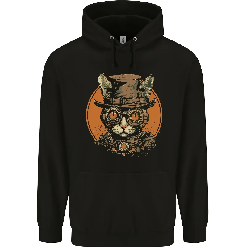 A Steampunk Cat With a Hat & Glasses Mens 80% Cotton Hoodie Hoodie with Ribbed Neckline Snug Warm