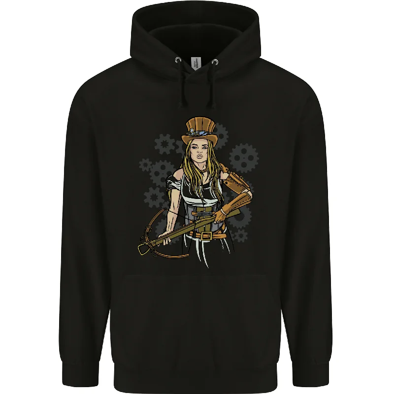 A Steampunk Woman With a Crossbow Mens 80% Cotton Hoodie Hoodie with Emblem Brand Identity