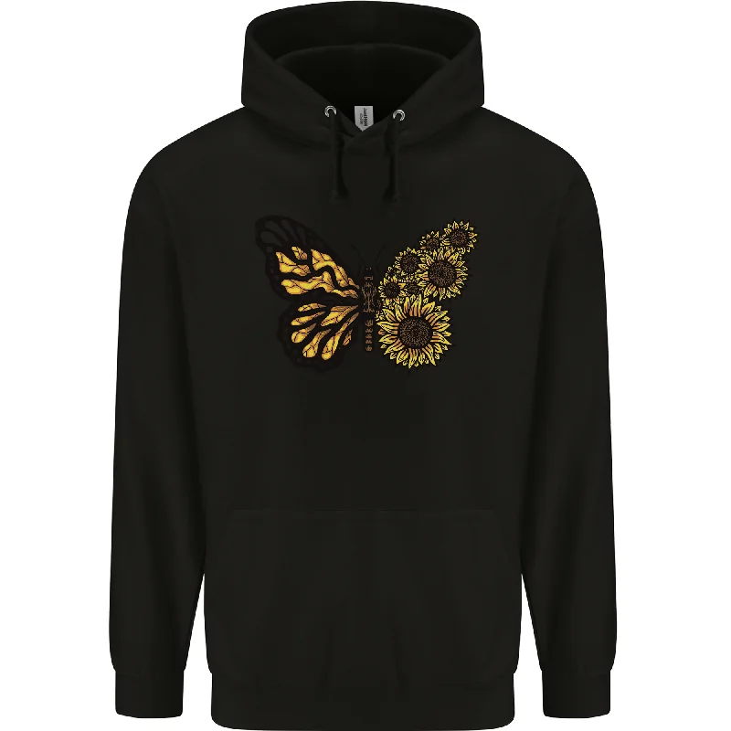 A Sunflower Butterfly Mens 80% Cotton Hoodie Hoodie with Exposed Zipper Edgy Industrial