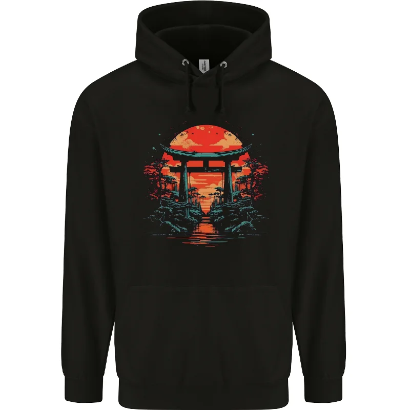 A Sunset Torii Japan Culture Japanese Mens 80% Cotton Hoodie Hoodie with Magnetic Closure Innovative Modern