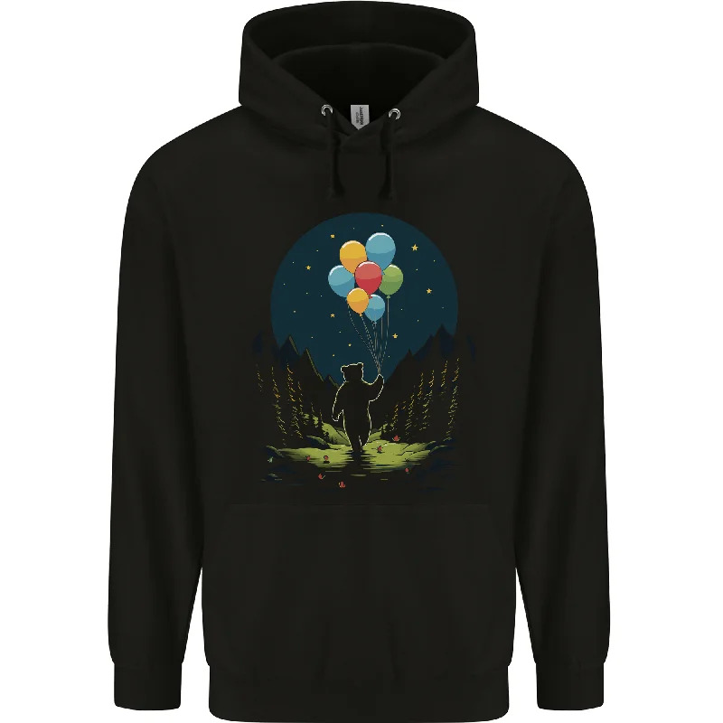 A Teddy Bear Holding Balloons Fantasy Mens 80% Cotton Hoodie Hoodie with Stripes Bold Sporty