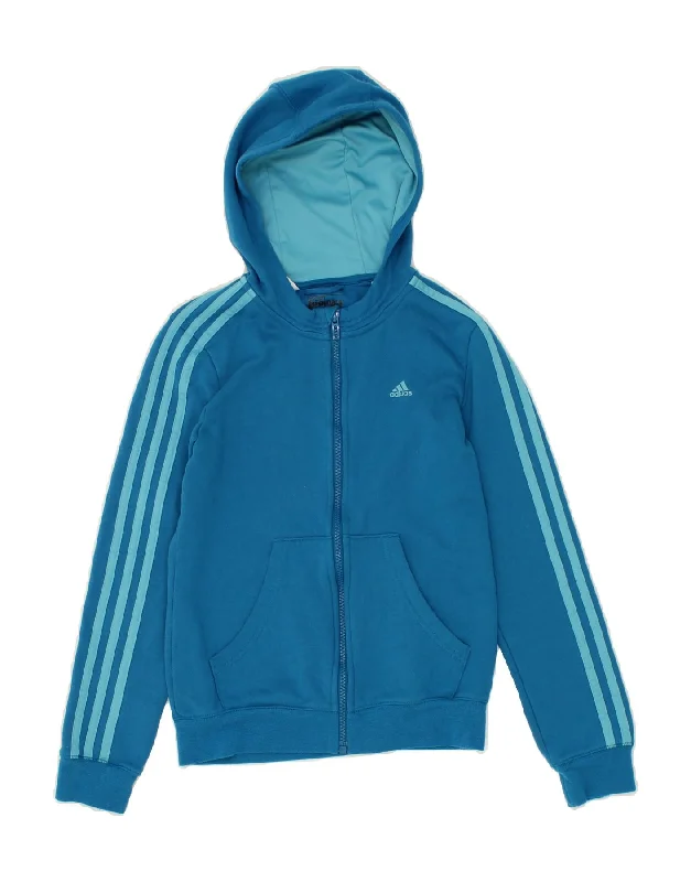 ADIDAS Boys Climalite Zip Hoodie Sweater 11-12 Years Blue Polyester Hoodie with Hem Frayed Vintage Worn