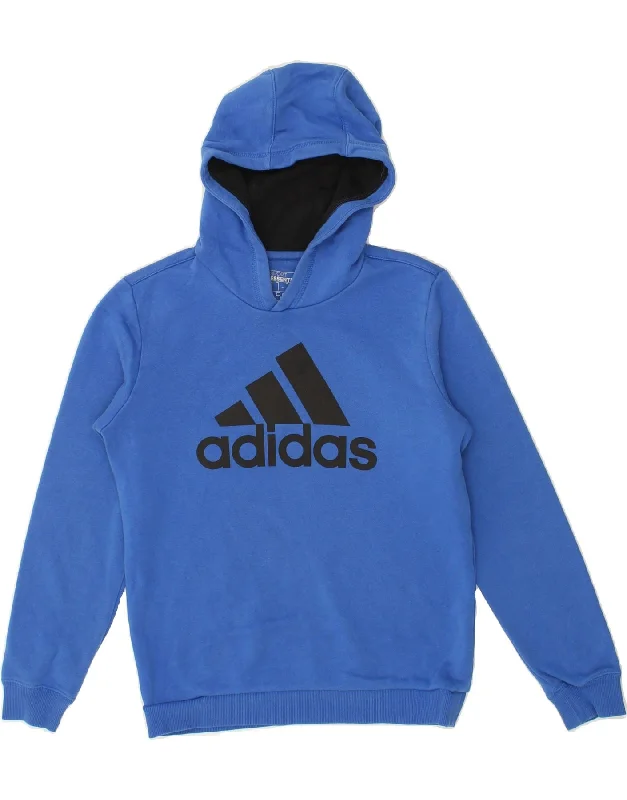 ADIDAS Boys Graphic Hoodie Jumper 11-12 Years Blue Cotton Hoodie with Elastic Cuffs Stretchable Comfortable