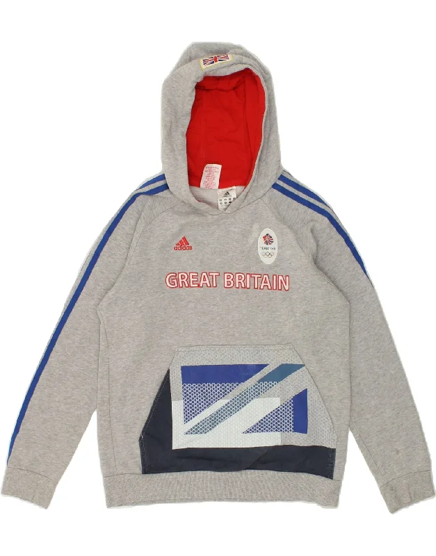 ADIDAS Boys Graphic Hoodie Jumper 13-14 Years Grey Cotton Hoodie with Logo Branding Identity