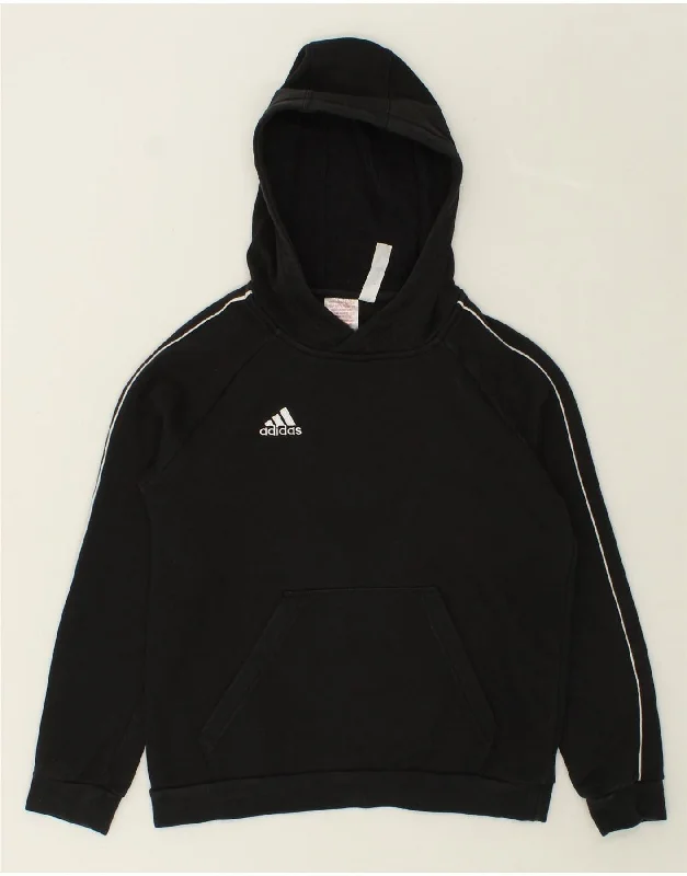 ADIDAS Boys Hoodie Jumper 11-12 Years Black Cotton Hoodie with Button Classic Timeless