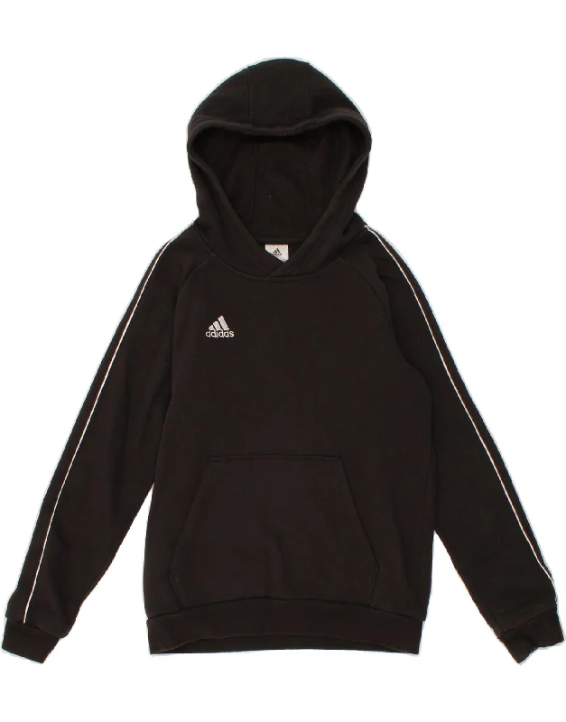 ADIDAS Boys Hoodie Jumper 11-12 Years Black Cotton Hoodie with Hem Drawcord Adjustable Customizable