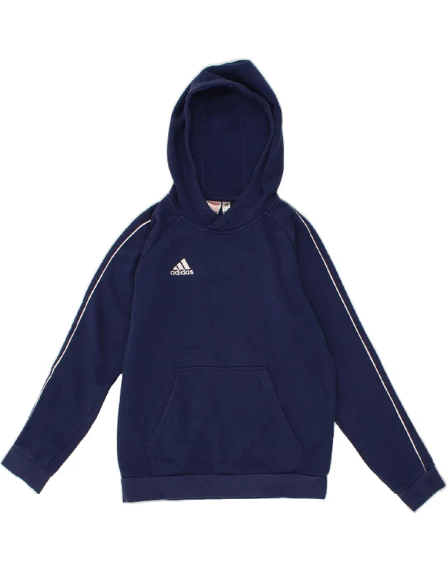 ADIDAS Boys Hoodie Jumper 11-12 Years Navy Blue Cotton Hoodie with Hem Applique Textured Unique