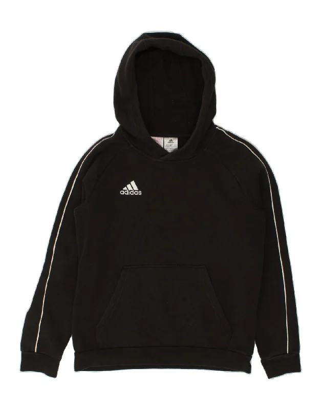 ADIDAS Boys Hoodie Jumper 13-14 Years Black Cotton Hoodie with Reflective Safety Nightwear