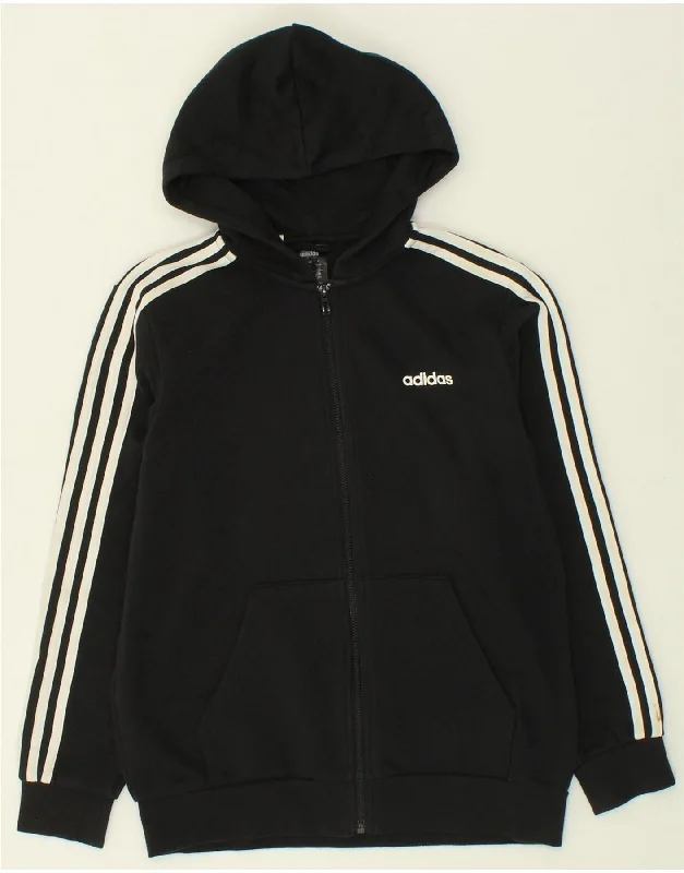 ADIDAS Boys Zip Hoodie Sweater 13-14 Years Black Cotton Hoodie with Velcro Closure Adjustable Secure