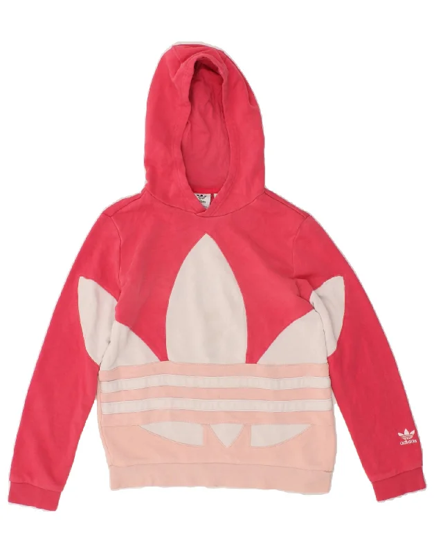 ADIDAS Girls Graphic Hoodie Jumper 11-12 Years  Pink Colourblock Hoodie with High Neck Warm Protective