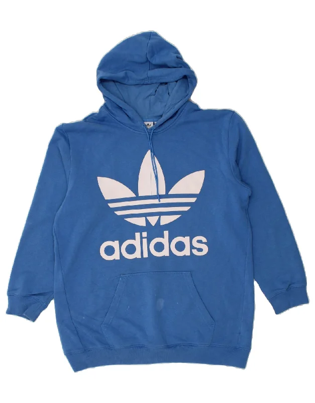 ADIDAS Womens Oversized Graphic Hoodie Jumper UK 16 Large Blue Cotton Hoodie with Pocket Utility Practical