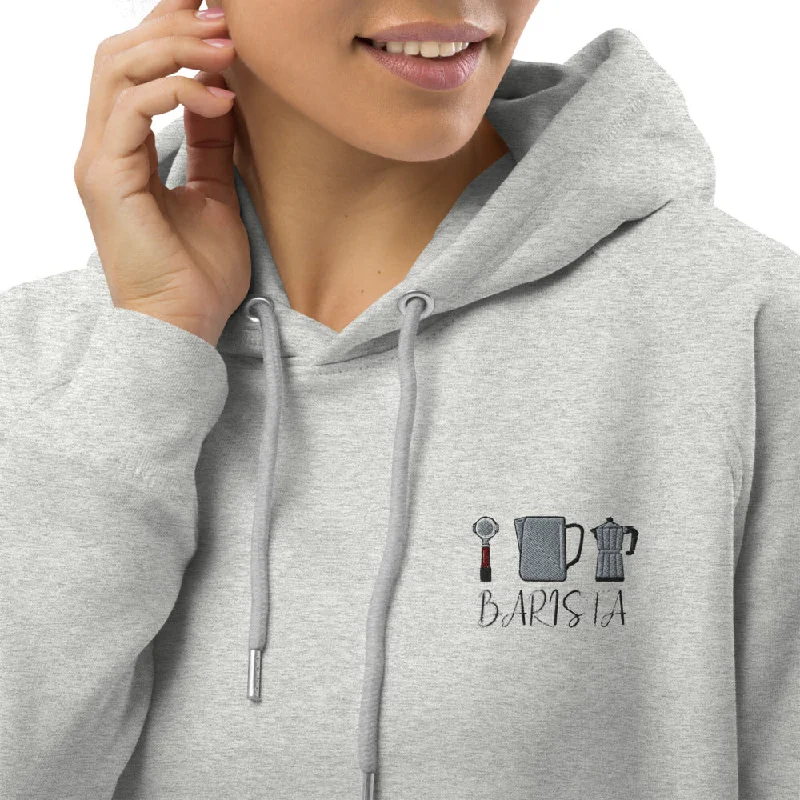 Barista Set | Bestickter Bio Baumwoll Frauen Hoodie Hoodie with Exposed Zipper Edgy Industrial