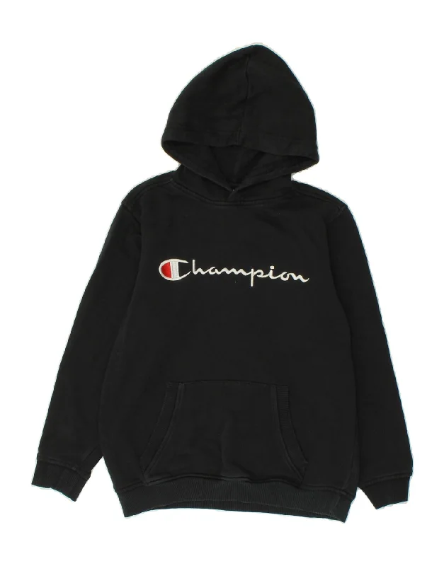 CHAMPION Boys Graphic Hoodie Jumper 11-12 Years Black Cotton Hoodie with Double Zipper Versatile Adjustable