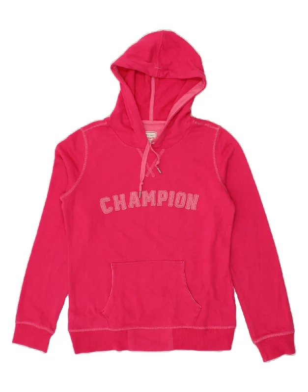 CHAMPION Womens Heritage Fit Graphic Hoodie Jumper UK 12 Medium Pink Hoodie with Turtle Neck Cozy Winter