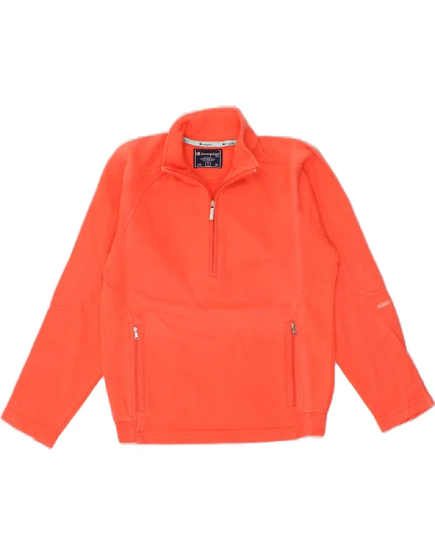 CHAMPION Womens Zip Neck Sweatshirt Jumper UK 10 Small Orange Cotton Hoodie with Belted Waist Structured Tailored