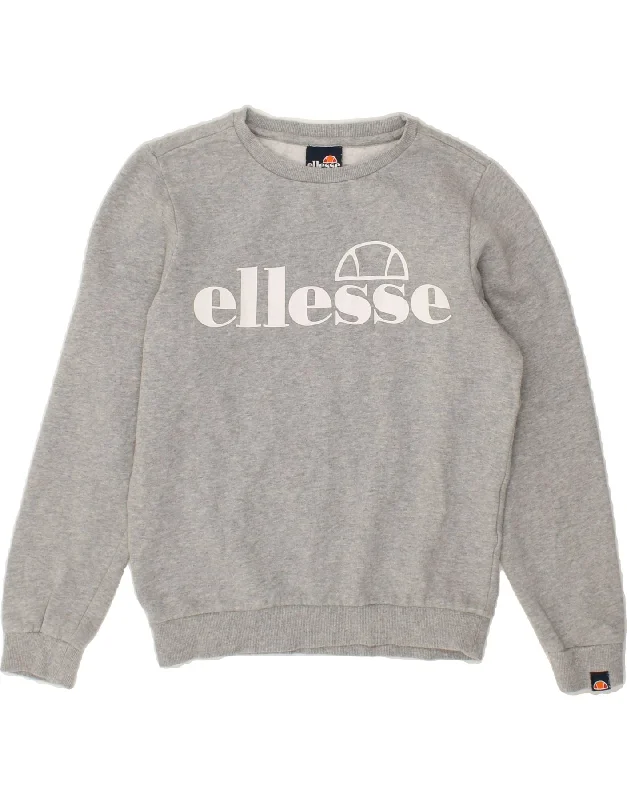 ELLESSE Girls Graphic Sweatshirt Jumper 12-13 Years Grey Cotton Hoodie with Turtle Neck Cozy Winter