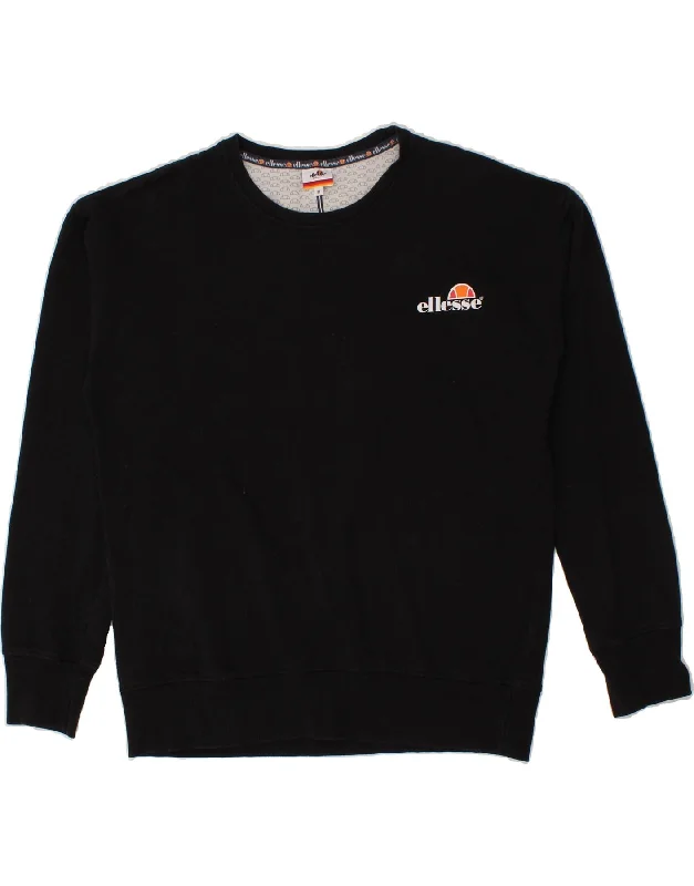 ELLESSE Mens Sweatshirt Jumper Medium Black Cotton Hoodie with Strings Custom Fit Adjustable