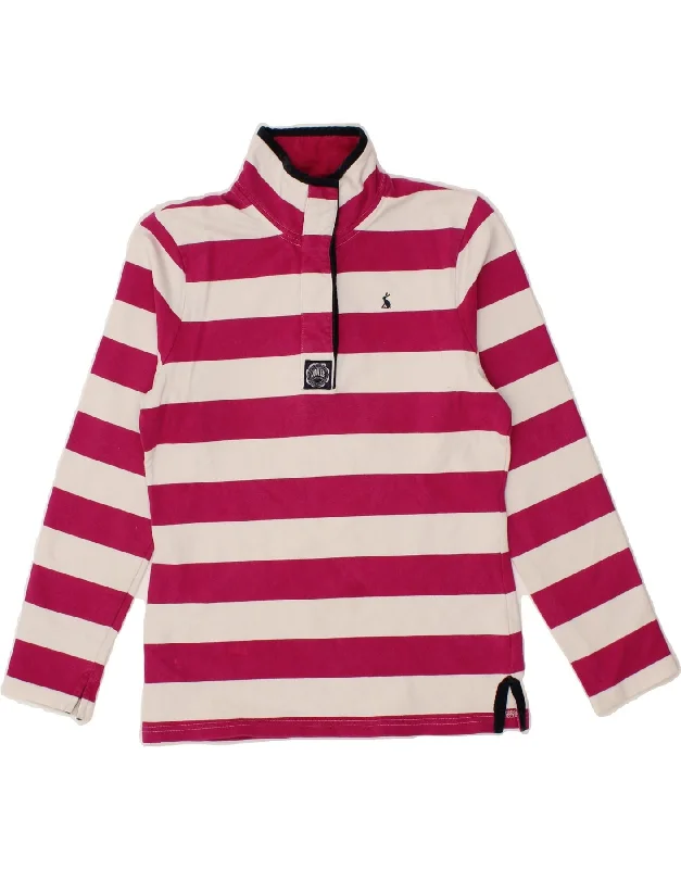 JOULES Womens Button Neck Sweatshirt Jumper UK 10 Small Pink Striped Hoodie with Gradient Ombre Colorful