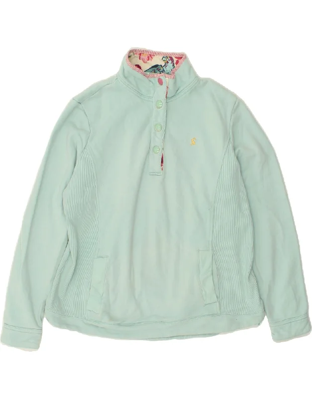 JOULES Womens Oversized Button Neck Sweatshirt Jumper UK 18 XL Turquoise Hoodie with Stripes Bold Sporty