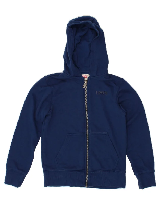 LEVI'S Boys Zip Hoodie Sweater 9-10 Years Navy Blue Hoodie with Drawstring Waist Adjustable Fitted