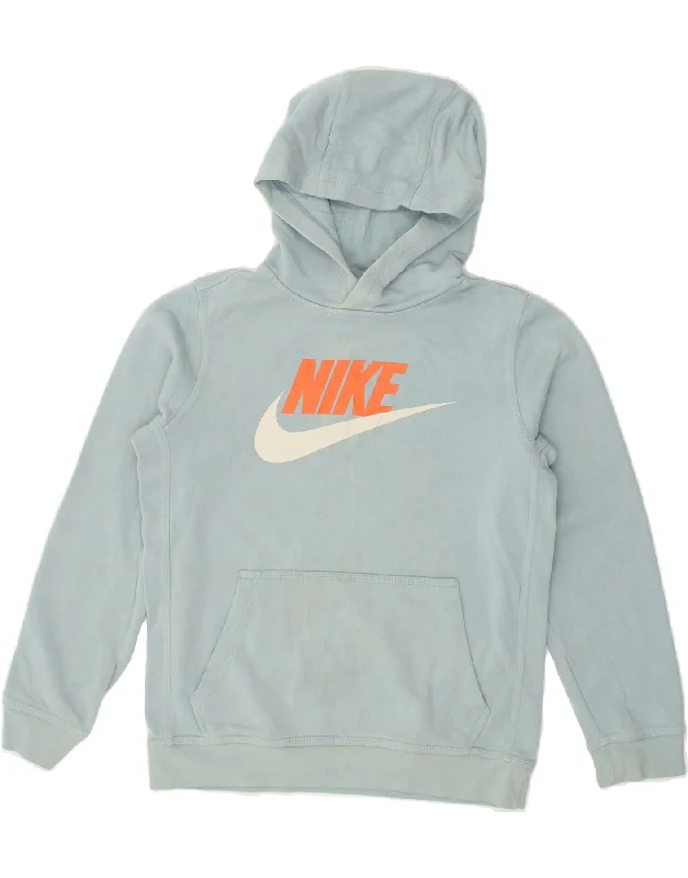 NIKE Boys Graphic Hoodie Jumper 12-13 Years Large  Blue Cotton Hoodie with Batwing Sleeves Loose Dramatic