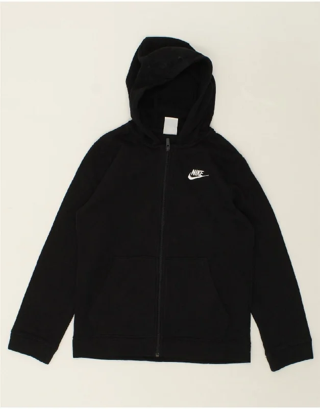 NIKE Boys Zip Hoodie Sweater 12-13 Years Large Black Cotton Hoodie with Thumb Holes Functional Cozy