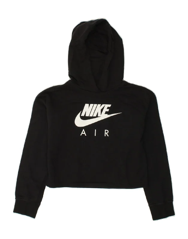 NIKE Girls Crop Graphic Hoodie Jumper 13-14 Years XL Black Cotton Hoodie Jacket Zipper Layering